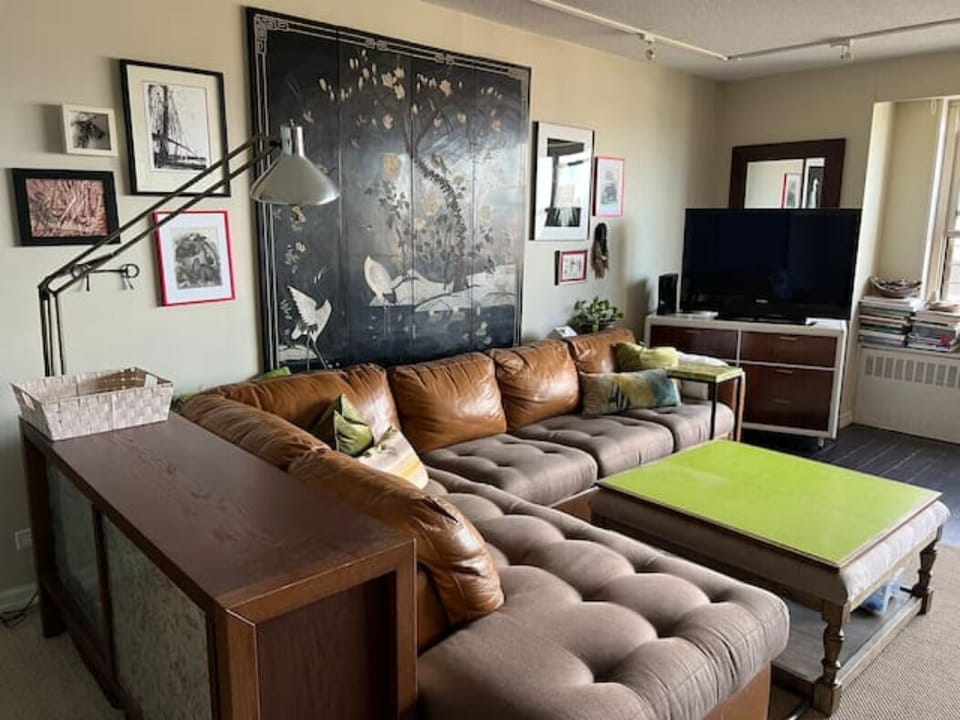 The living room has a queen sized sofa bed and a queen sized murphy bed
