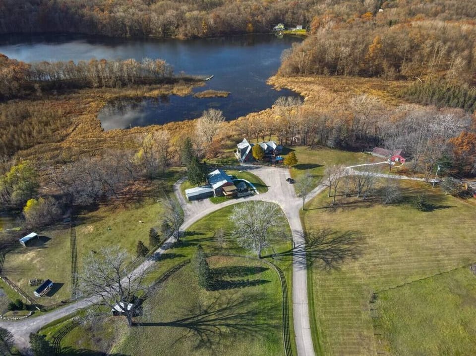 Aerial view of three of the houses at Narrin
