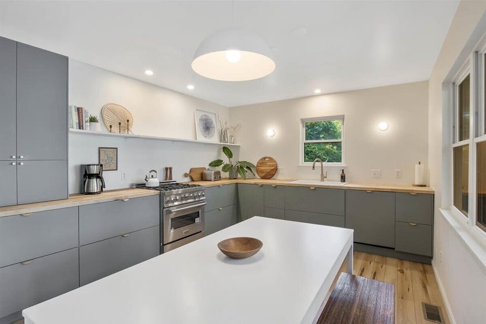 Our freshly renovated kitchen has all new appliances and furniture!
