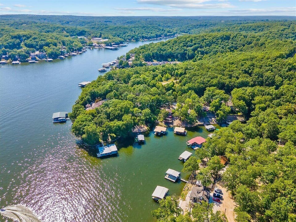 Overhead view of the property and the lake