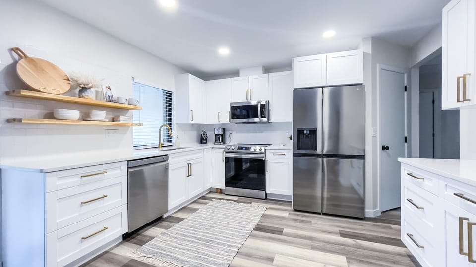 Kitchen with stainless steel appliances
