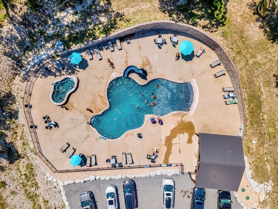 Pool and hot tub aerial view