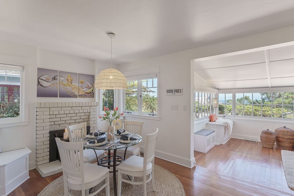 Dining Room with a Fireplace