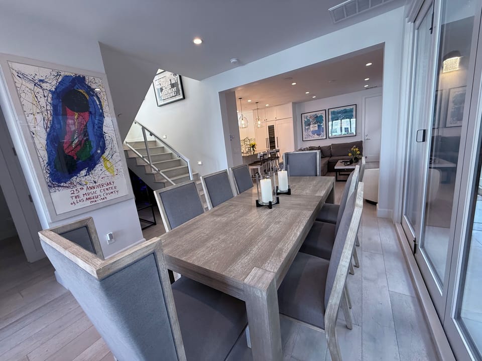 Dining table expands extra chairs in garage, 
