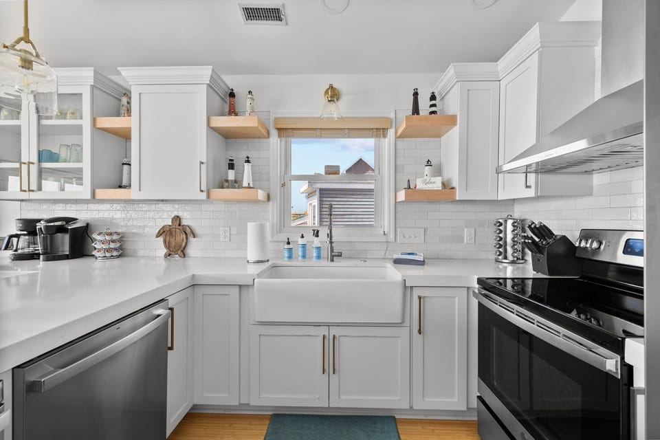 The kitchen is bright and spacious