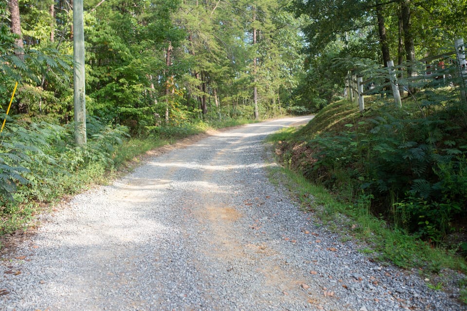 Gravel road leading to cabin