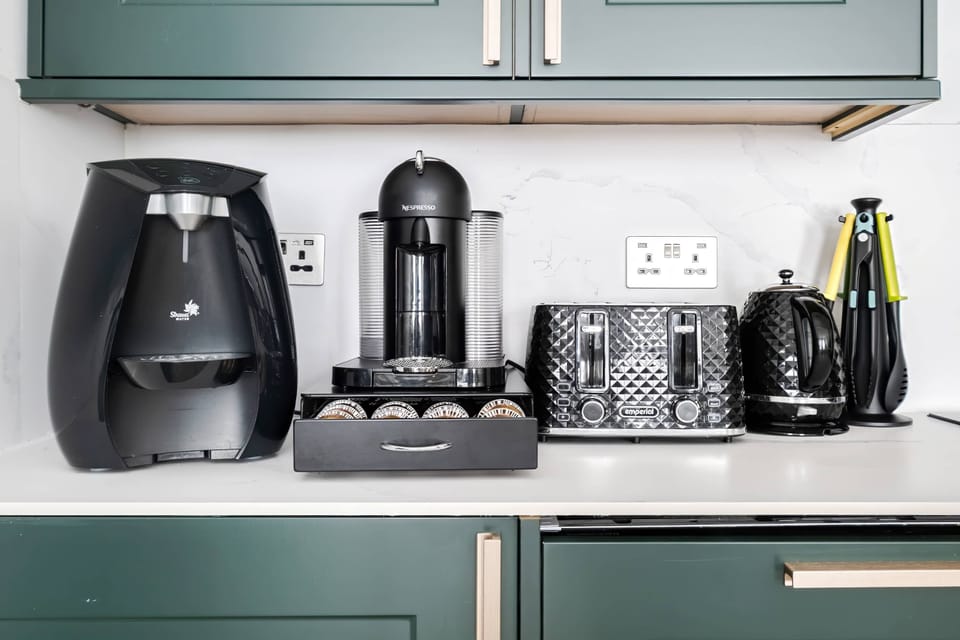 Full Kitchen | No need to buy bottled water or drink from the tap, the kitchen is equipped with a Virgin Pure fresh filtered water dispenser offering both hot and cold water. Wake up to a perfect coffee with our Nespresso machine, with pods provided.