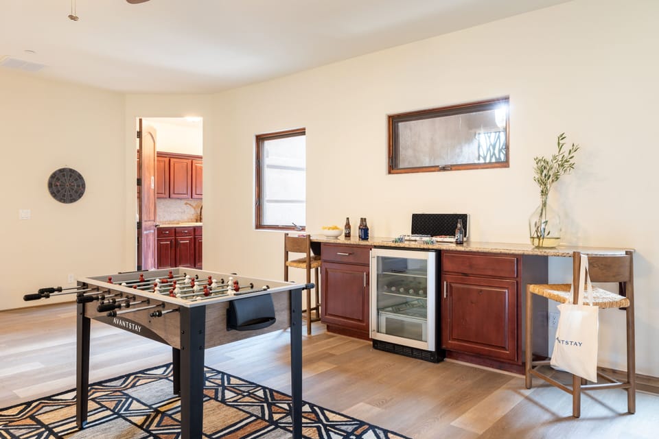 Wet bar and foosball.