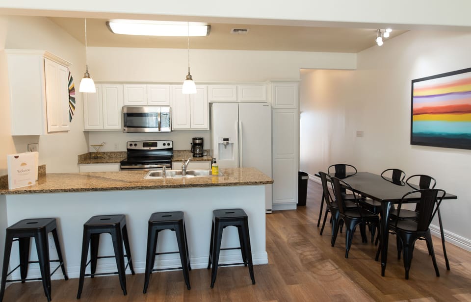 Open kitchen and dining area