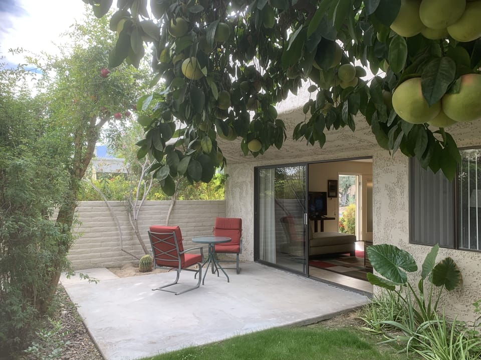 Enjoy California's indoor outdoor living. Grapefruits ripen at end of December.