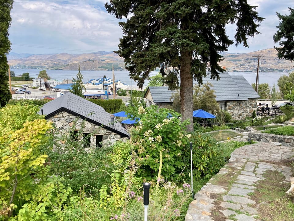 Winery building and Stone house with views of the lake.