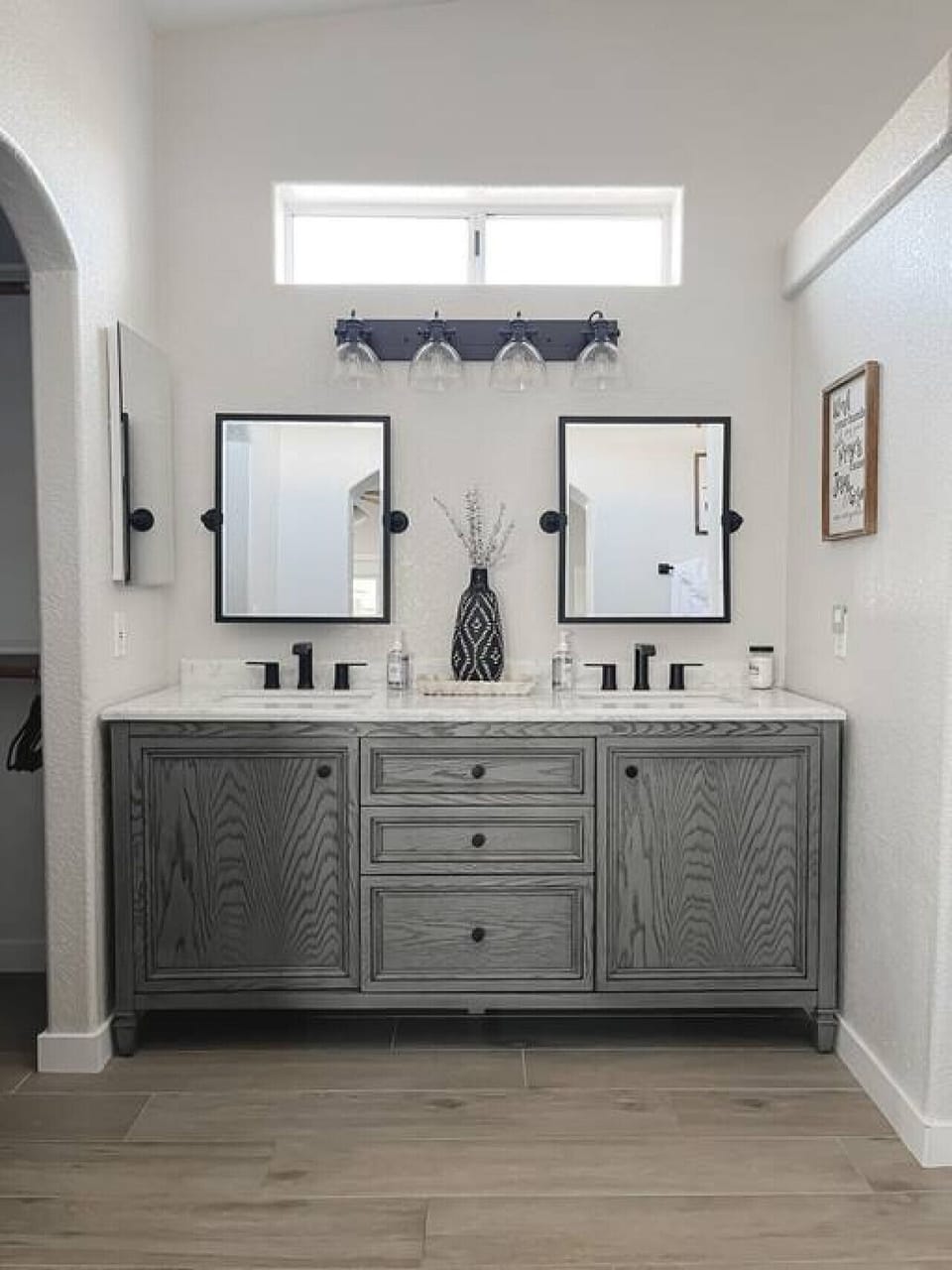 double vanity sink with walk in shower