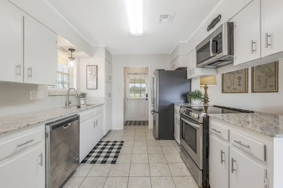 Kitchen is equipped to prepare your favorite meals.   