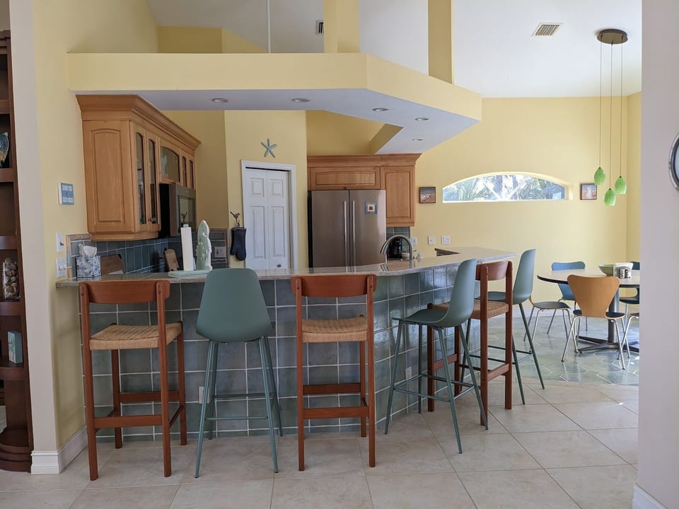 Kitchen counter with seating for six.