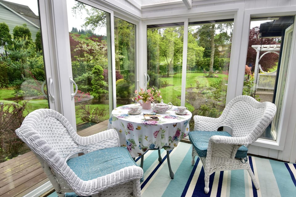 The Sunroom is a great place to sit in the chilly morning or raining day
