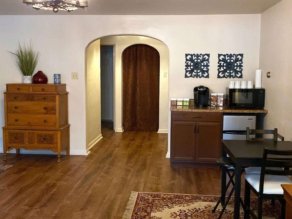 Coffee nook with single-serve Keurig coffee maker - we supply coffee and tea! - microwave, small refrigerator and dinette set...