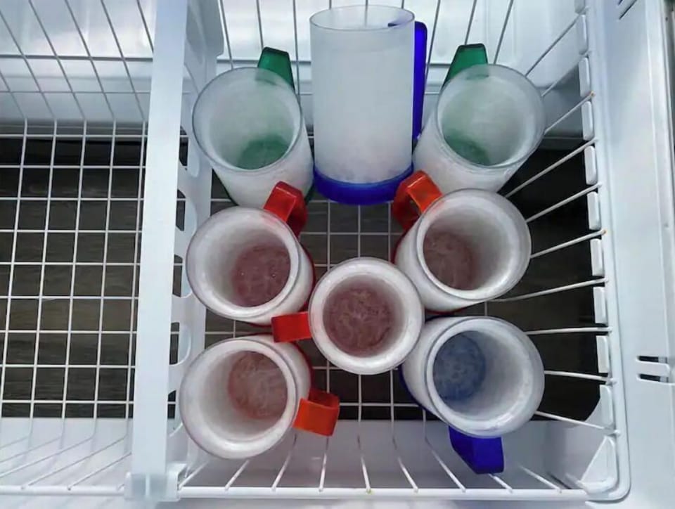 Frosted mugs in the freezer 