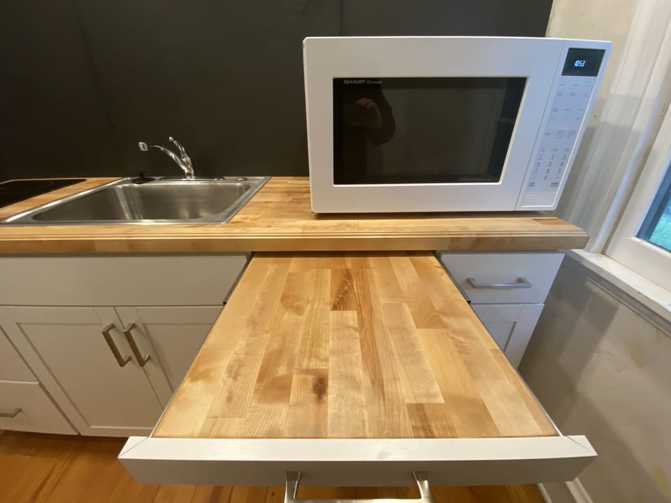 Pull out Butcher Block for extra working space. 