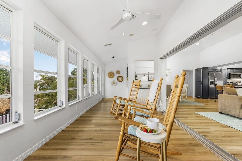 An enclosed porch to rock the day away