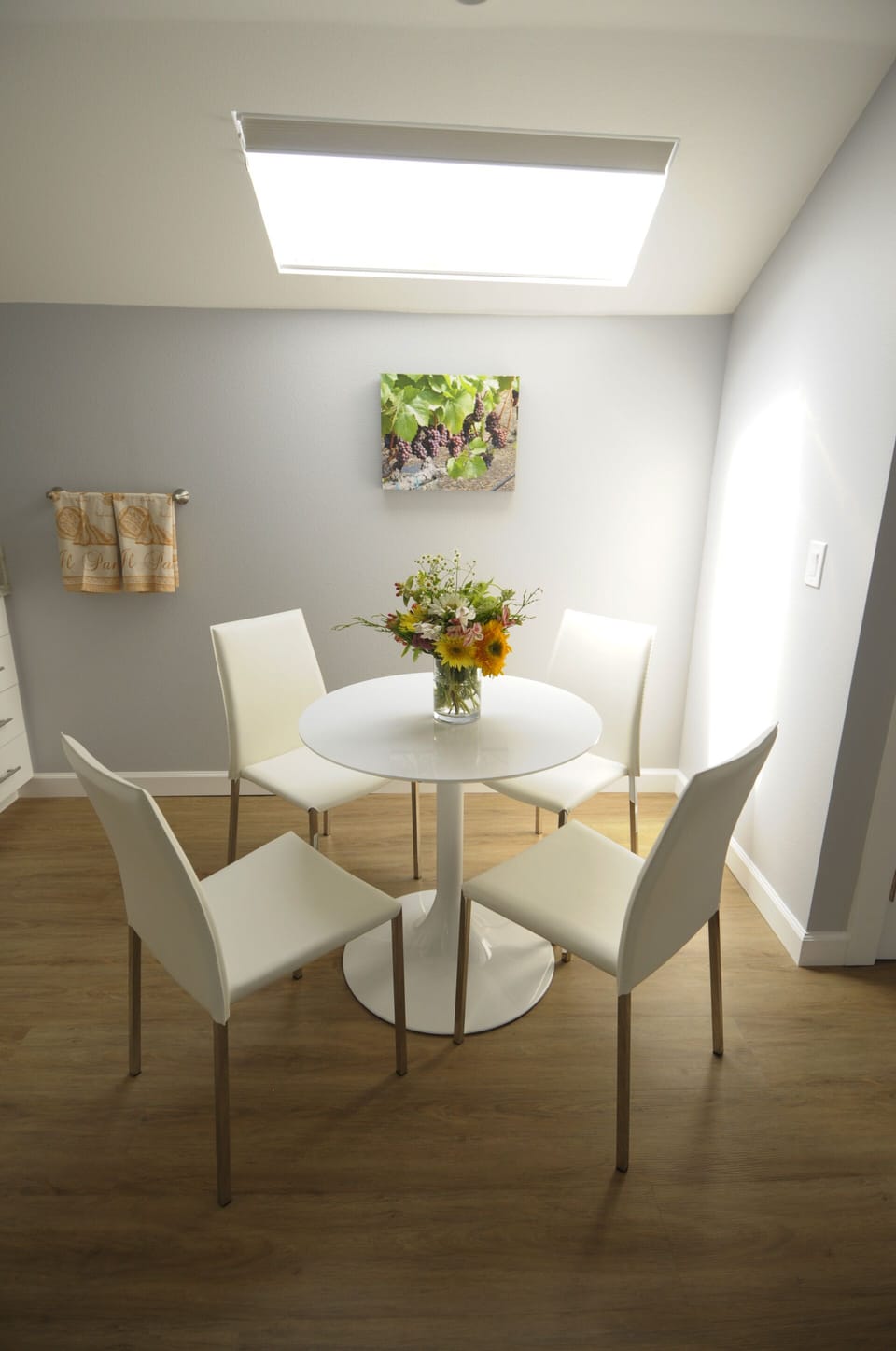 Cafe table in kitchenette.