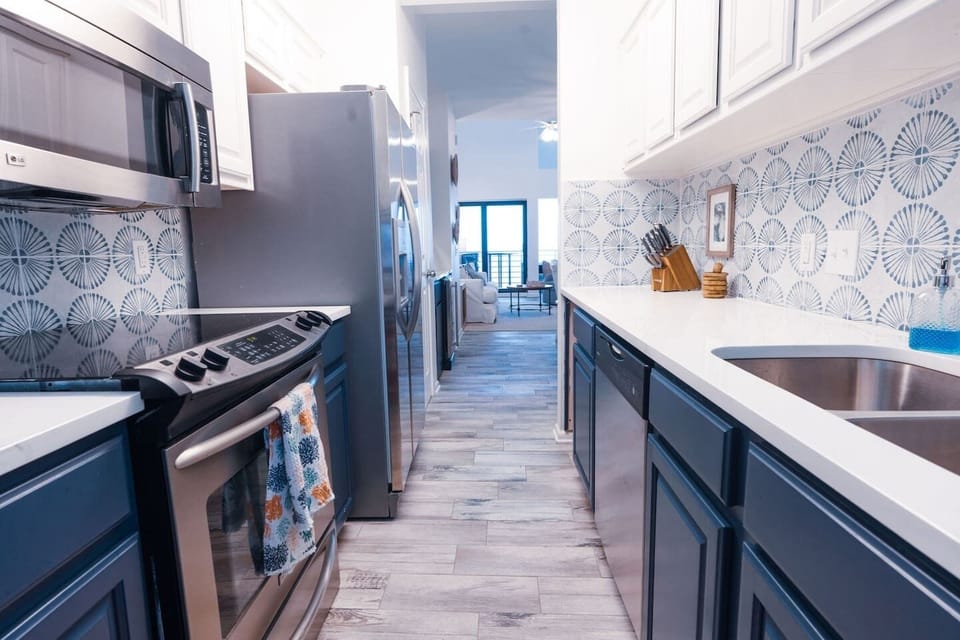 Fully equipped kitchen fit for a chef.