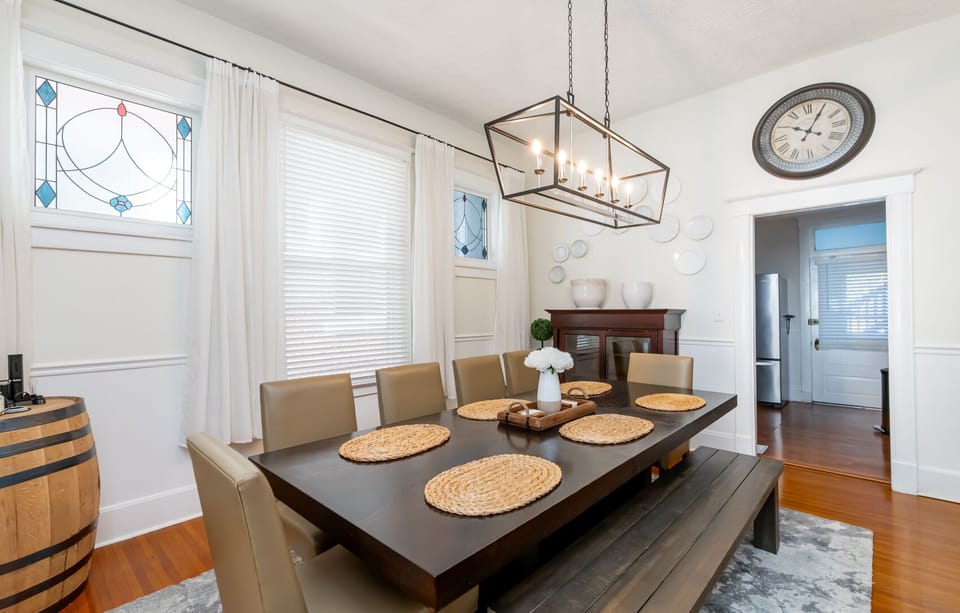Dining room leads to first floor kitchen