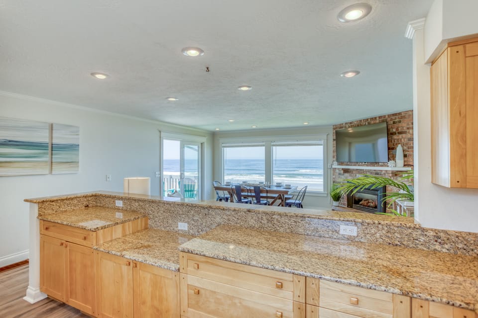 Kitchen overlooking living