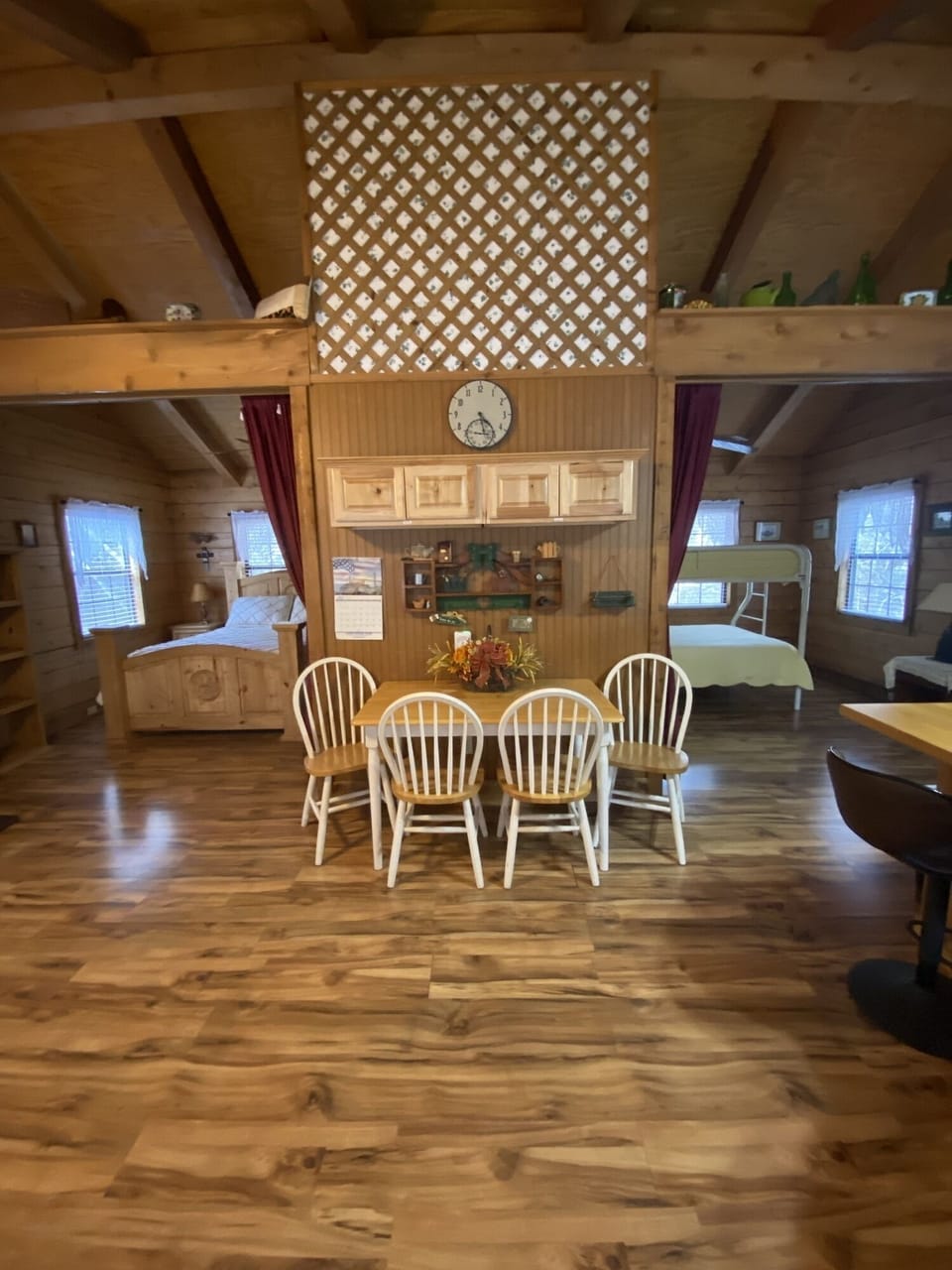 Dining area and bedrooms.