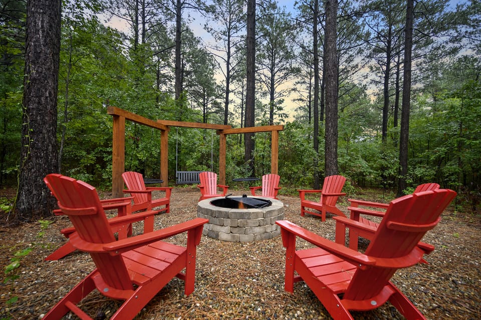 Fire pit & swingset.