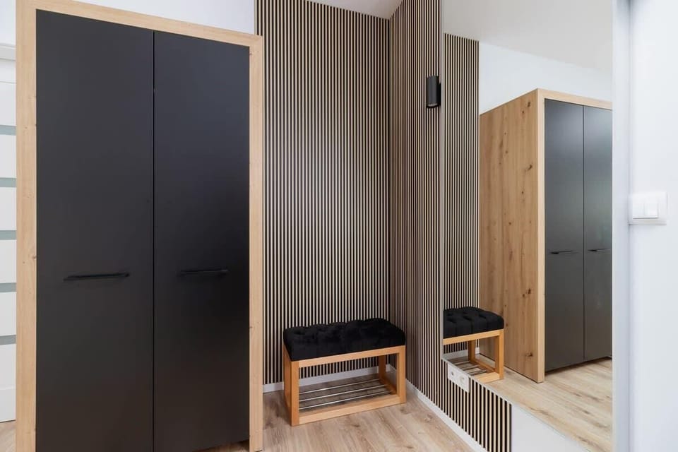 The spacious wardrobe, where the guests can store their clothes.