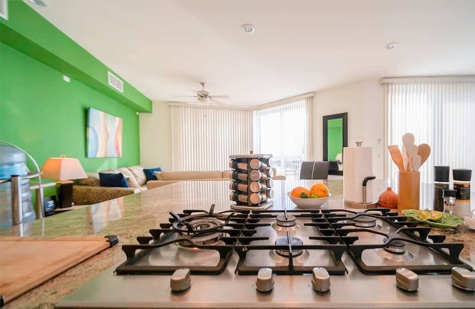 Create delicious meals in this fully-equipped kitchen, open to the living area.