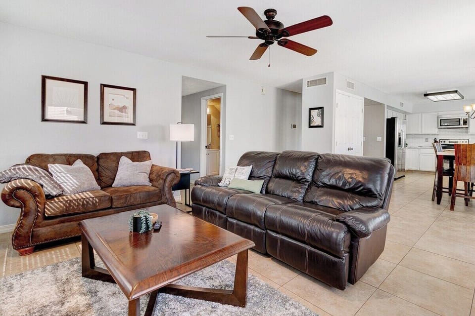 Super comfortable furniture. The leather couch has recliners on both sides.
