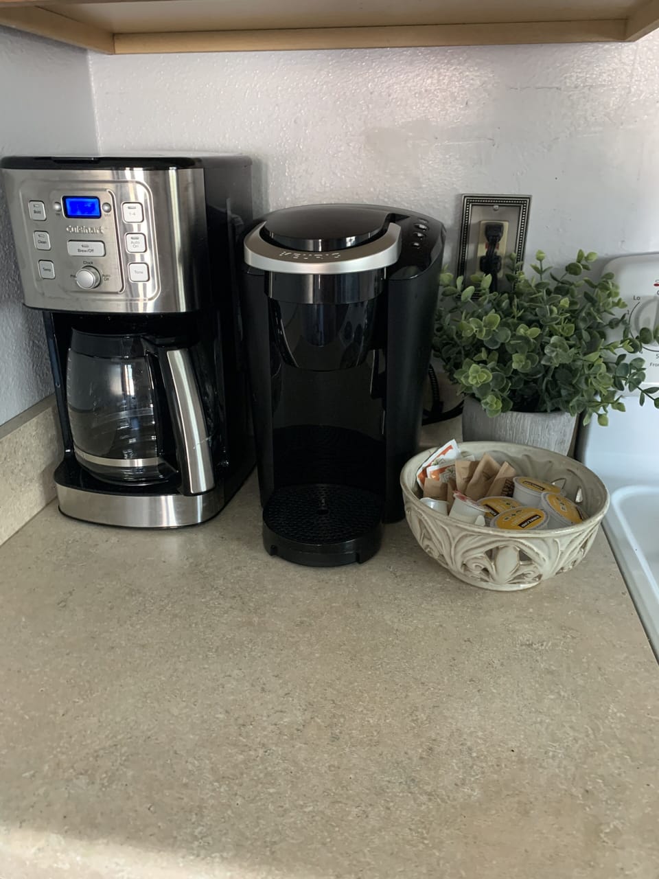 Coffee corner ☕️. A Kuerig, an electric hot water kettle & a coffee press.