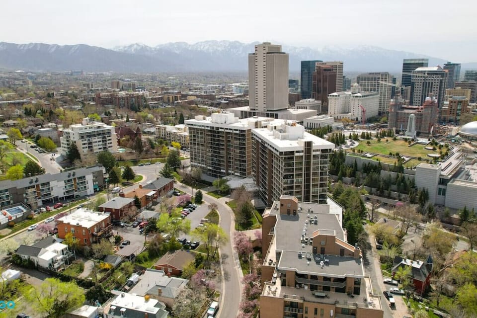 Aerial view showing proximity to downtown Salt Lake City