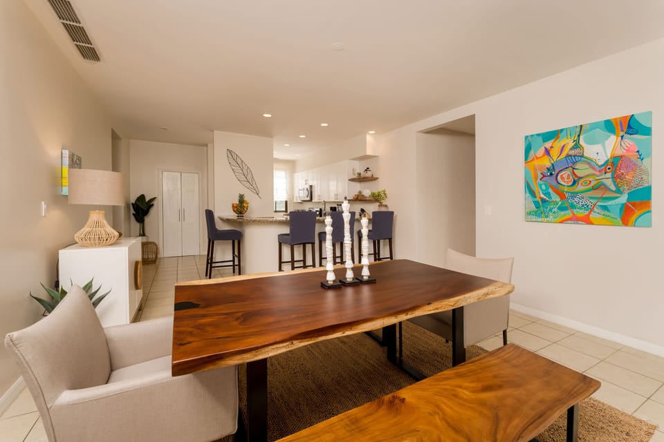 Open concept living and dining rooms newly decorated. 