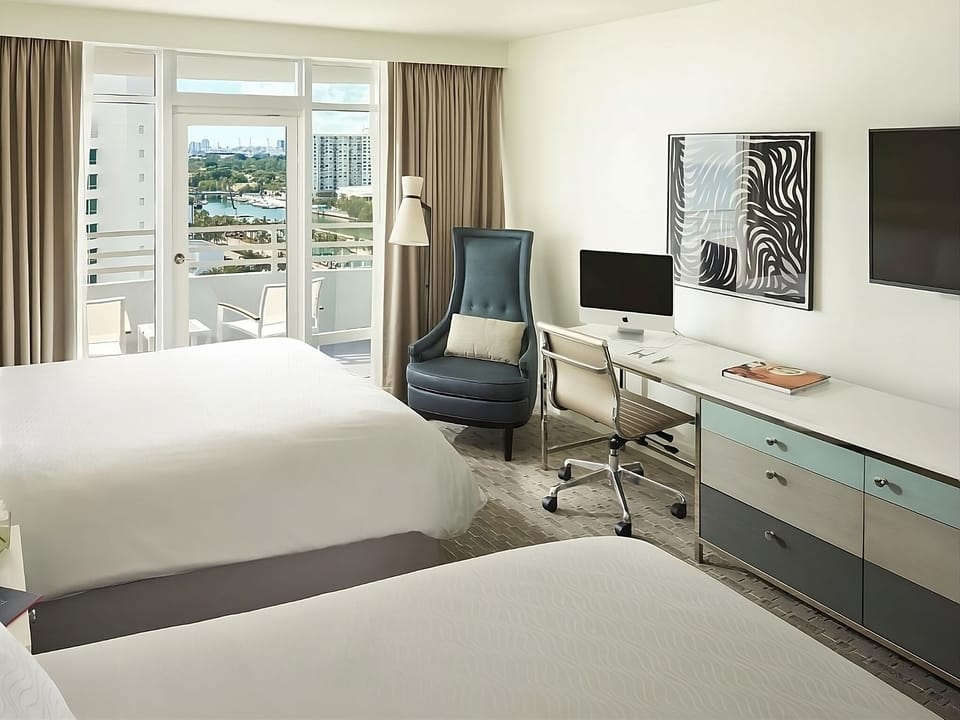 Unwind in a bright room with desk and seating nook