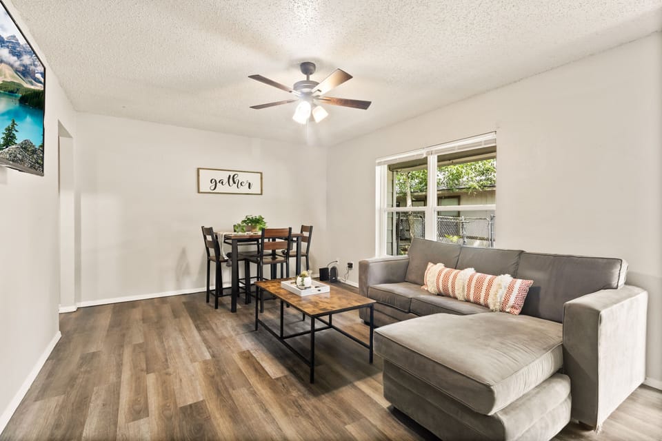 Large living room area with pull out sofa (can sleep up to two people). 