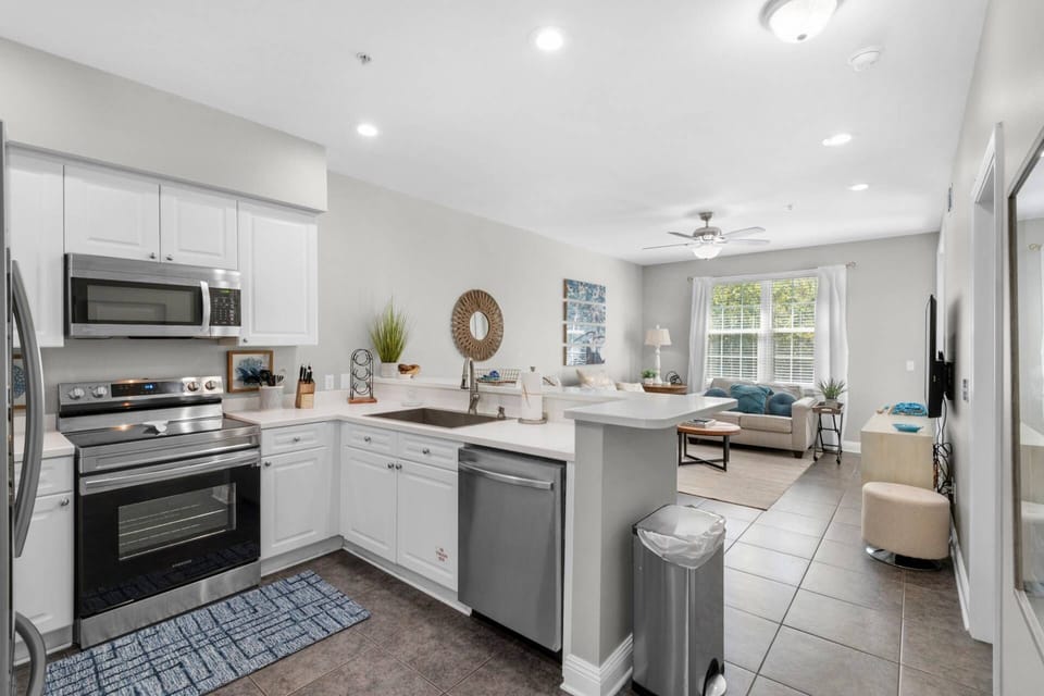 The condo is an open-concept layout so that everyone is able to enjoy their time together whether they are on dinner duty or relaxing in the family ro