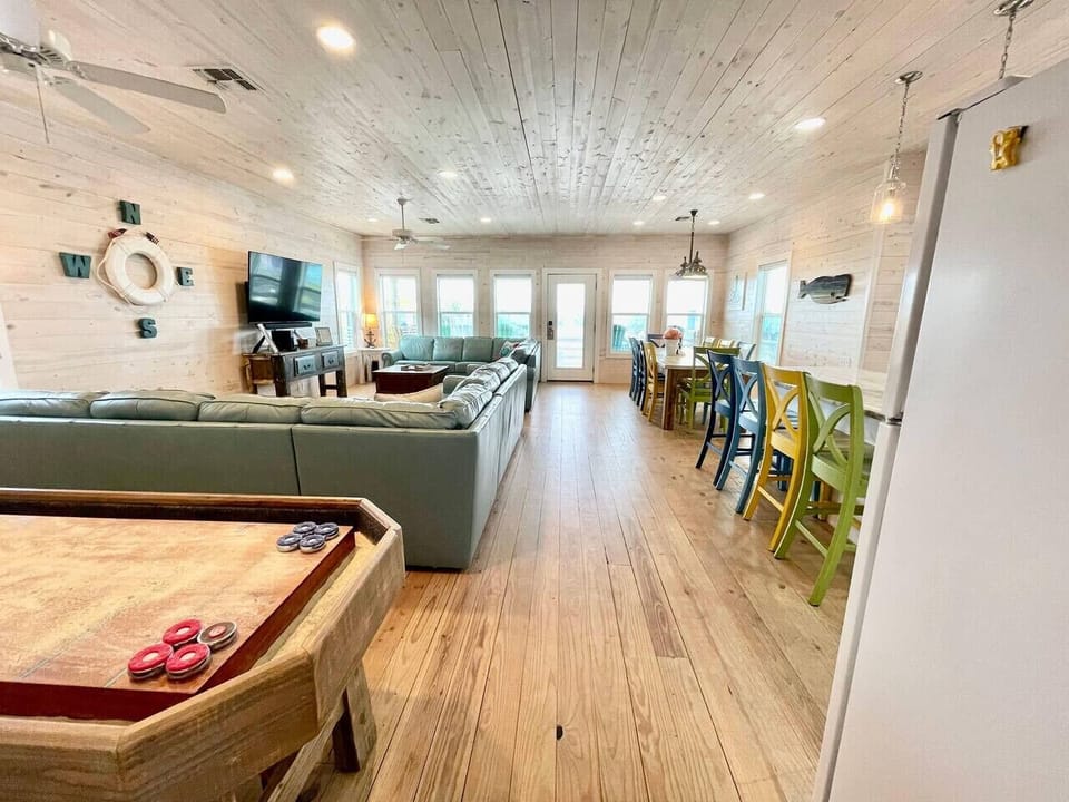 Spacious beach house lounge with ocean light