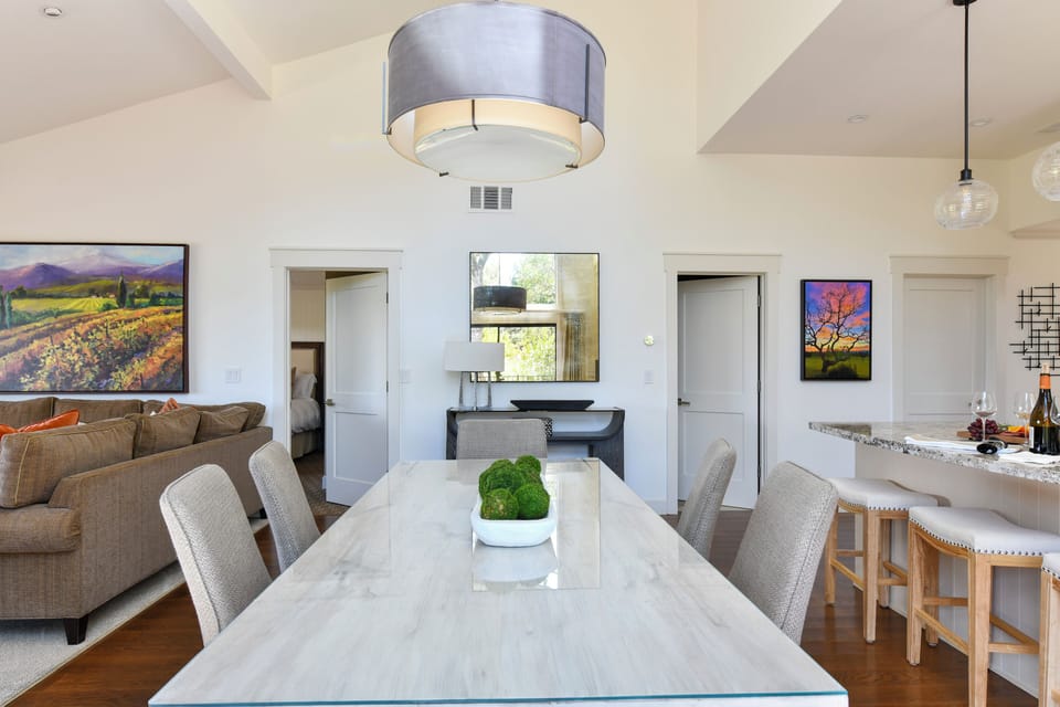 Gracious dining for eight. We also provide many board games to play.