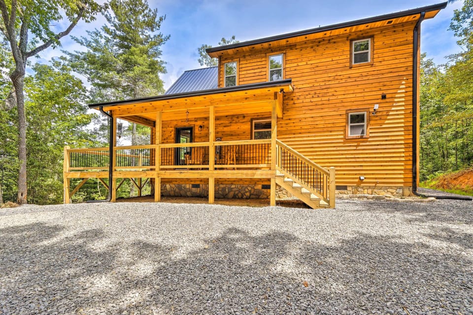 Cabin Exterior | Pet Friendly w/ Fee | Private Hot Tub