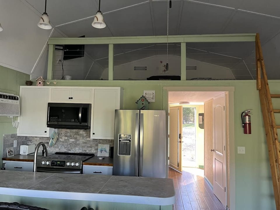 View from kitchen to loft