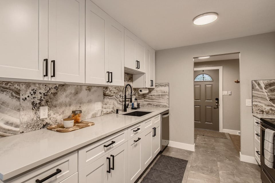 Sleek, updated and modern kitchen.