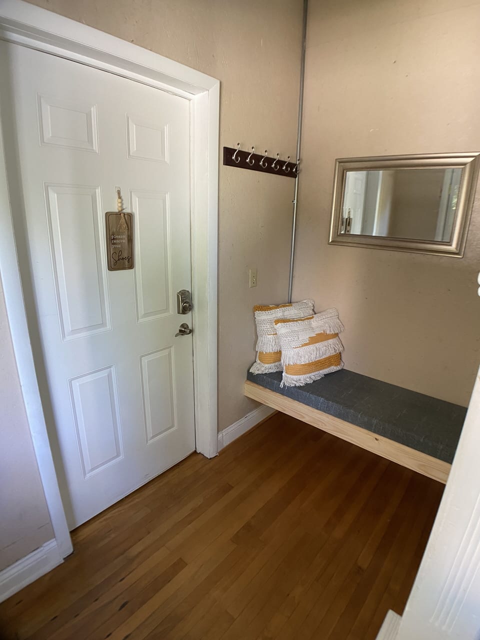 to the left of the door, just out of view is a fishing rod holder for your gear!