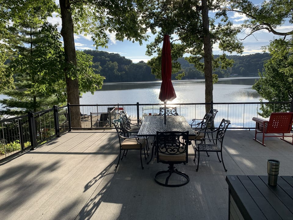 Your view upon walking down the stairs from the driveway!