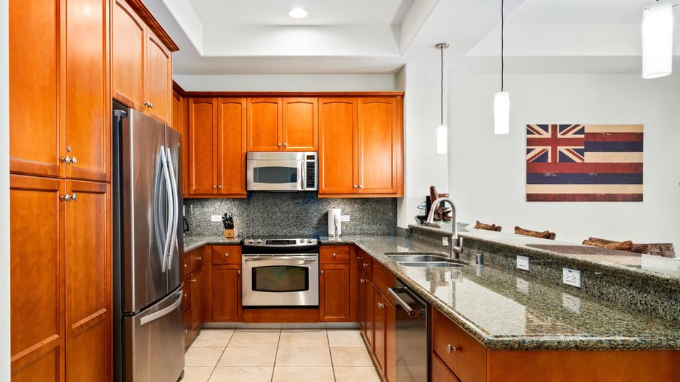 Kitchen fully-stocked with tools and equipment to prepare gourmet meals at home