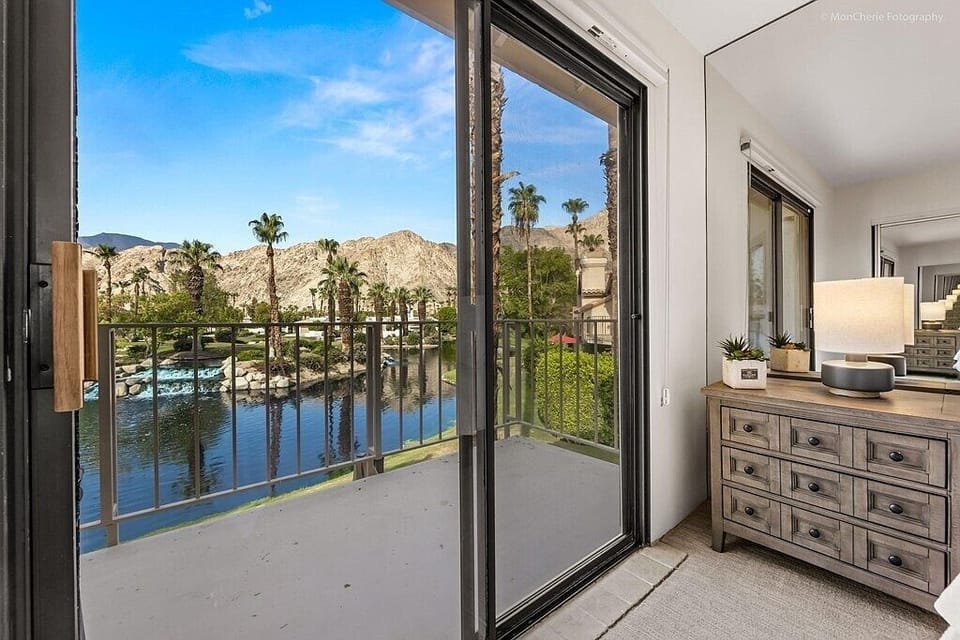 Lake, waterfall, and ocean view from bedroom upstairs
