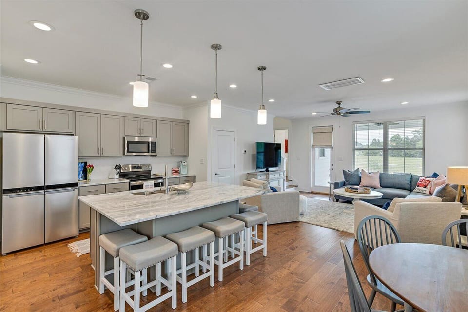 The open floor plan allows for ease in hanging out with friends and family