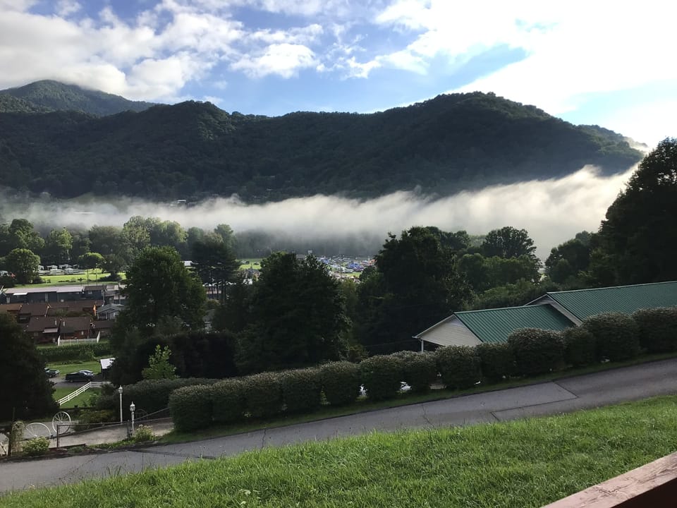 Mist on the mountains!  A beautiful view on many days.