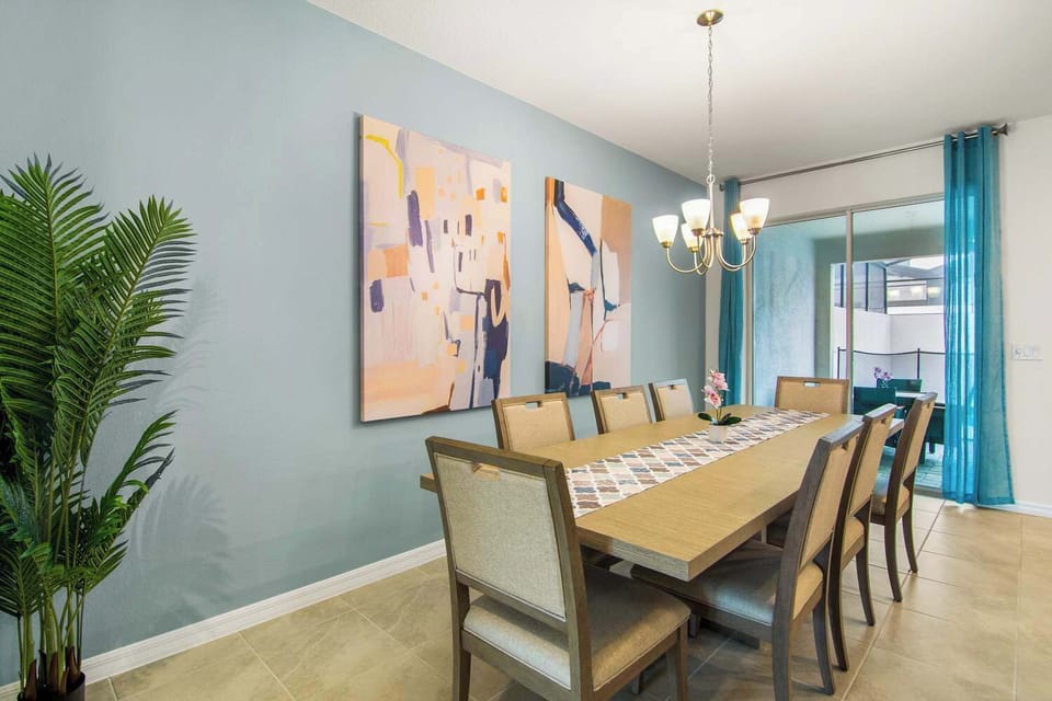 Elegant dining room with seating for ten, perfect for family gatherings or group dinners.